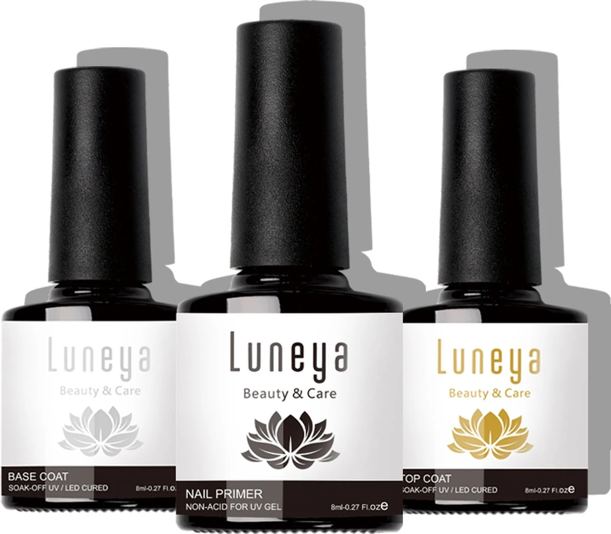 Luneya Gellak - Starterspakket - Primer - Base Coat - Top Coat - LED Lamp Gel Nagellak 1 Luneya Gellak - Starterspakket - Primer - Base Coat - Top Coat - LED Lamp Gel Nagellak