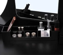 Merkloos Kaptafel, Kaptafel Met Grote Spiegel Zonder Frame, Toilettafel, Kaptafel, Voor Make-up, Gewatteerde Kruk, 5 Laden, Verplaatsbare Opbergdoos, Zwart RDT25BK -Hoogwaardige Cosmetica 1200x1064 2