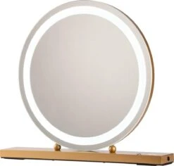 Nuvoo Make-up Spiegel - Visagie Spiegel - Hollywood Spiegel - Diameter 50cm - 3 Licht Tinten - Dimbaar - USB Telefoonoplader - Goud