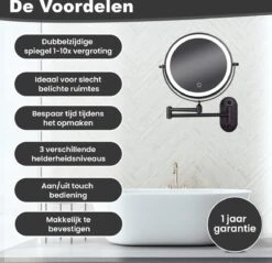 Make Up - Spiegel - Led Verlichting - 10X Vergroting - 3 Lichtstanden - Wandspiegel Rond - Badkamer - Mat Zwart - Draadloos -Hoogwaardige Cosmetica 1200x1160 2