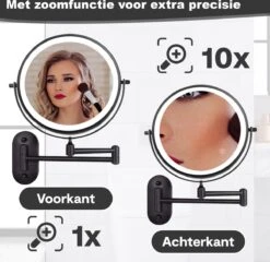 Make Up - Spiegel - Led Verlichting - 10X Vergroting - 3 Lichtstanden - Wandspiegel Rond - Badkamer - Mat Zwart - Draadloos -Hoogwaardige Cosmetica 1200x1165 5