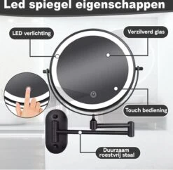Make Up - Spiegel - Led Verlichting - 10X Vergroting - 3 Lichtstanden - Wandspiegel Rond - Badkamer - Mat Zwart - Draadloos -Hoogwaardige Cosmetica 1200x1178 2