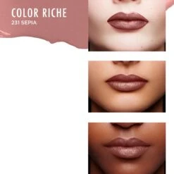Hoogwaardige Cosmetica 48 L’Oréal Paris Make-Up Designer Color Riche Satin Lipstick - 231 Sepia Silk - Nude - Verzorgende Lippenstift Met Arganolie Voor Een Comfortabel Gevoel - 4,54 Gr