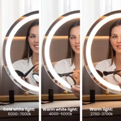 Nuvoo Make-up Spiegel - Visagie Spiegel - Hollywood Spiegel - Diameter 50cm - 3 Licht Tinten - Dimbaar - USB Telefoonoplader - Goud -Hoogwaardige Cosmetica 1200x1200 288