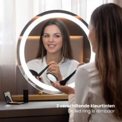 Nuvoo Make-up Spiegel - Visagie Spiegel - Hollywood Spiegel - Diameter 50cm - 3 Licht Tinten - Dimbaar - USB Telefoonoplader - Goud -Hoogwaardige Cosmetica 1200x1200 289