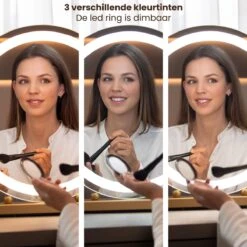 Nuvoo Make-up Spiegel - Visagie Spiegel - Hollywood Spiegel - Diameter 50cm - 3 Licht Tinten - Dimbaar - USB Telefoonoplader - Goud -Hoogwaardige Cosmetica 1200x1200 290