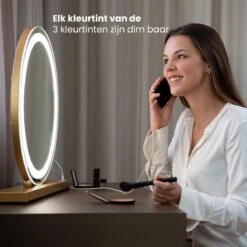 Nuvoo Make-up Spiegel - Visagie Spiegel - Hollywood Spiegel - Diameter 50cm - 3 Licht Tinten - Dimbaar - USB Telefoonoplader - Goud -Hoogwaardige Cosmetica 1200x1200 291