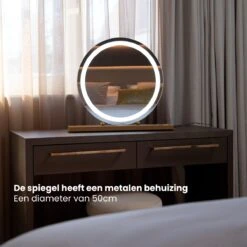 Nuvoo Make-up Spiegel - Visagie Spiegel - Hollywood Spiegel - Diameter 50cm - 3 Licht Tinten - Dimbaar - USB Telefoonoplader - Goud -Hoogwaardige Cosmetica 1200x1200 294