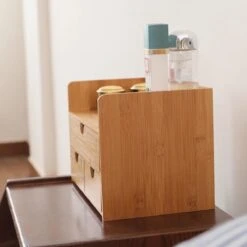 Merkloos Decopatent® Luxe Make-up Organizer Met 3 Lades - Cosmetica Organizer Make Up Met Schuiflade Bamboe Hout - Cosmeticahouder - Toren -Hoogwaardige Cosmetica 1200x1200 302