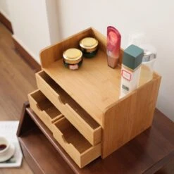 Merkloos Decopatent® Luxe Make-up Organizer Met 3 Lades - Cosmetica Organizer Make Up Met Schuiflade Bamboe Hout - Cosmeticahouder - Toren -Hoogwaardige Cosmetica 1200x1200 303