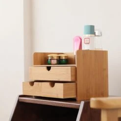 Merkloos Decopatent® Luxe Make-up Organizer Met 3 Lades - Cosmetica Organizer Make Up Met Schuiflade Bamboe Hout - Cosmeticahouder - Toren -Hoogwaardige Cosmetica 1200x1200 306