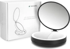 Navaris 1x/5x Vergrotende Make-up Spiegel - Compacte Opvouwbare Kap- En Reisspiegel - Led-verlichte Dubbelzijdige Make-upspiegel - Zwart -Hoogwaardige Cosmetica 1200x847 2