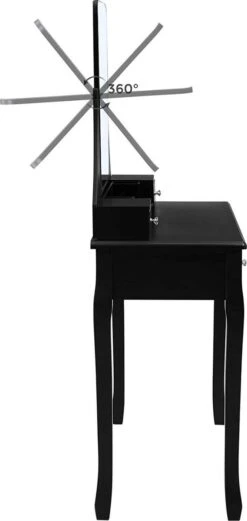 Merkloos Kaptafel, Kaptafel Met Grote Spiegel Zonder Frame, Toilettafel, Kaptafel, Voor Make-up, Gewatteerde Kruk, 5 Laden, Verplaatsbare Opbergdoos, Zwart RDT25BK -Hoogwaardige Cosmetica 569x1200 1