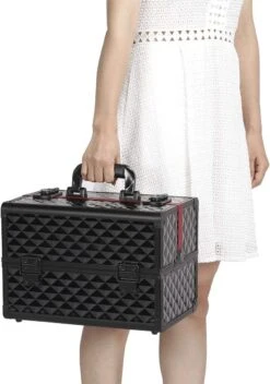 Make-upkoffer, Kapperskoffer, Cosmeticakoffer, Lege Nagelkoffer, Multikoffer, Afsluitbaar Voor Nageldesign/massageolie/fotoapparatuur, 34,7 X 22,2 X 25 Cm , Volledig Zwart HM-YAHEE-411233 -Hoogwaardige Cosmetica 842x1200 3